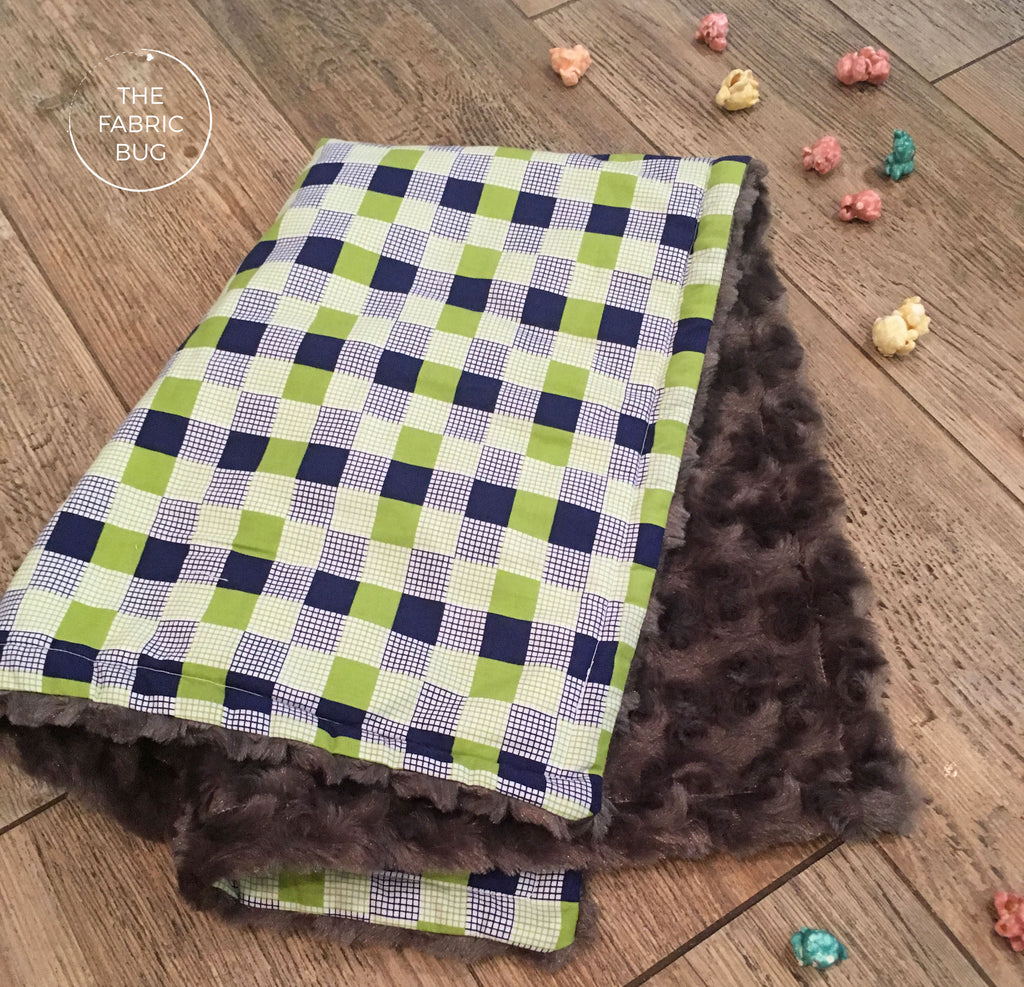 Navy & Lime Green Checkered Lovey Blanket