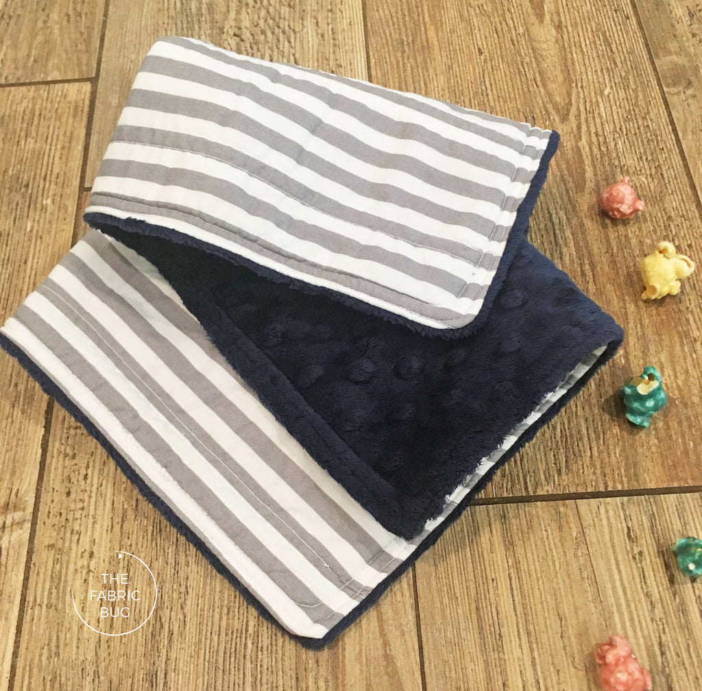 Quilted Grey Striped Lovey Blanket