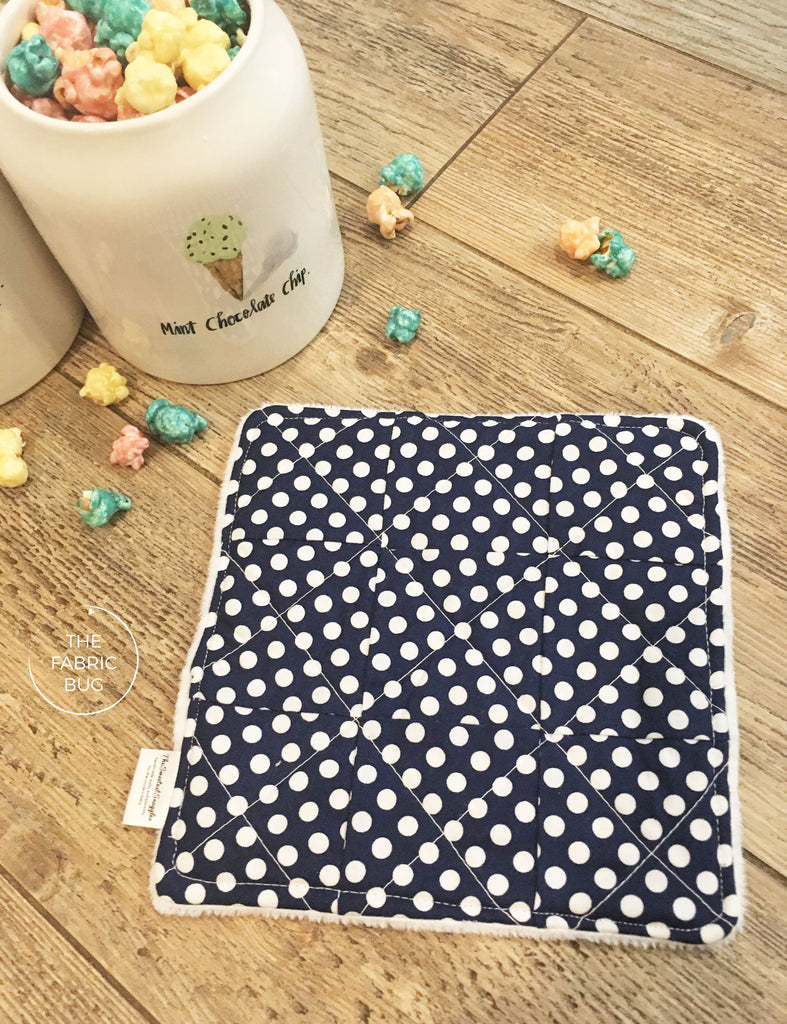 Mini Quilted Navy Polka Dot Lovey Blanket